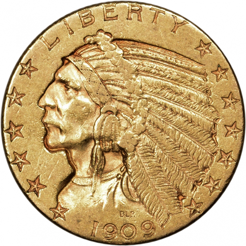 $5.00 1909-S Gold Five Dollar Indian Half Eagle - AU