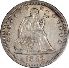 $0.25 1852 Seated Quarter Dollar 25c - PCGS AU50