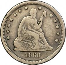 $0.25 1868-S Seated Quarter 25c - VF