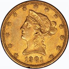 $10.00 1901-O Gold $10 Ten Dollar Liberty - AU