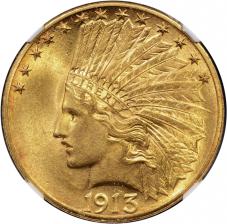 $10.00 1913 Ten Dollar $10 Indian Gold Eagle - NGC MS62 PQ