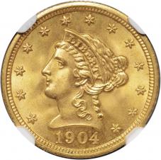 $2.50 1904 Gold $2 1/2 Quarter Eagle - NGC MS67